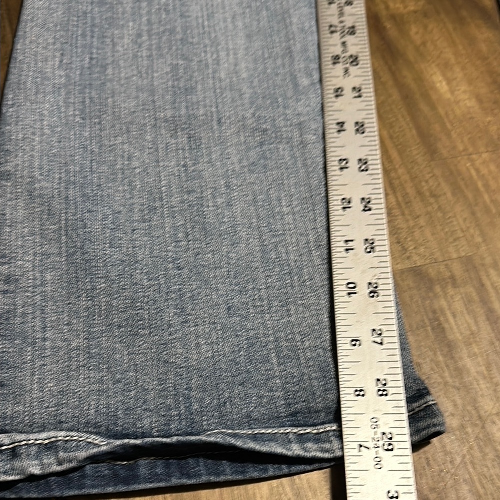 Paisley Sky Blue Boot Cut Jeans with Embroidery and Distressed Details. Size 6 - Picture 10 of 13